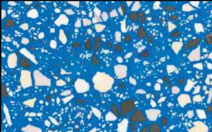 Terrazo Blue Snow — azul intenso con agregado blanco y crema