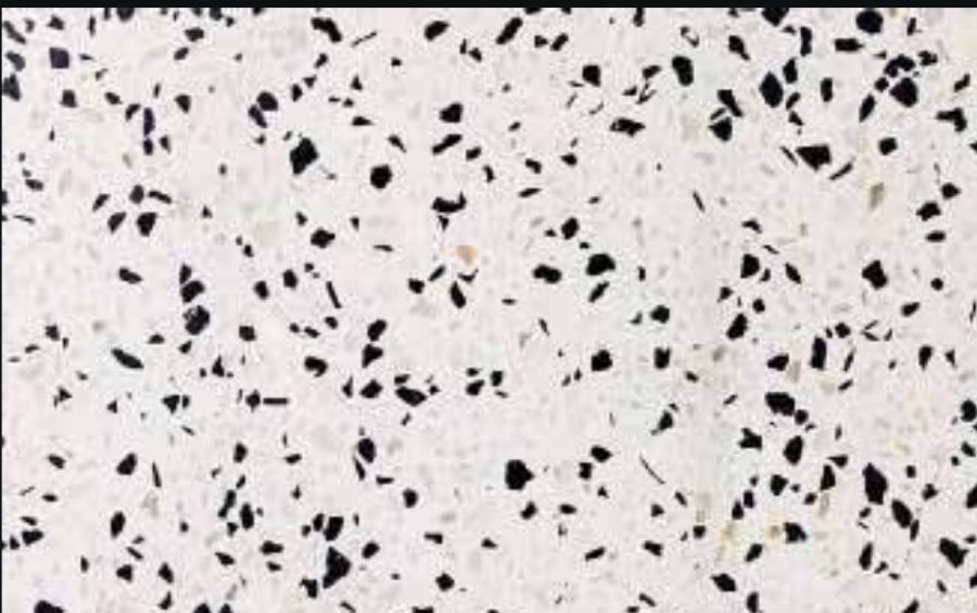 Terrazo White Cosmic — base hueso con agregado de obsidiana