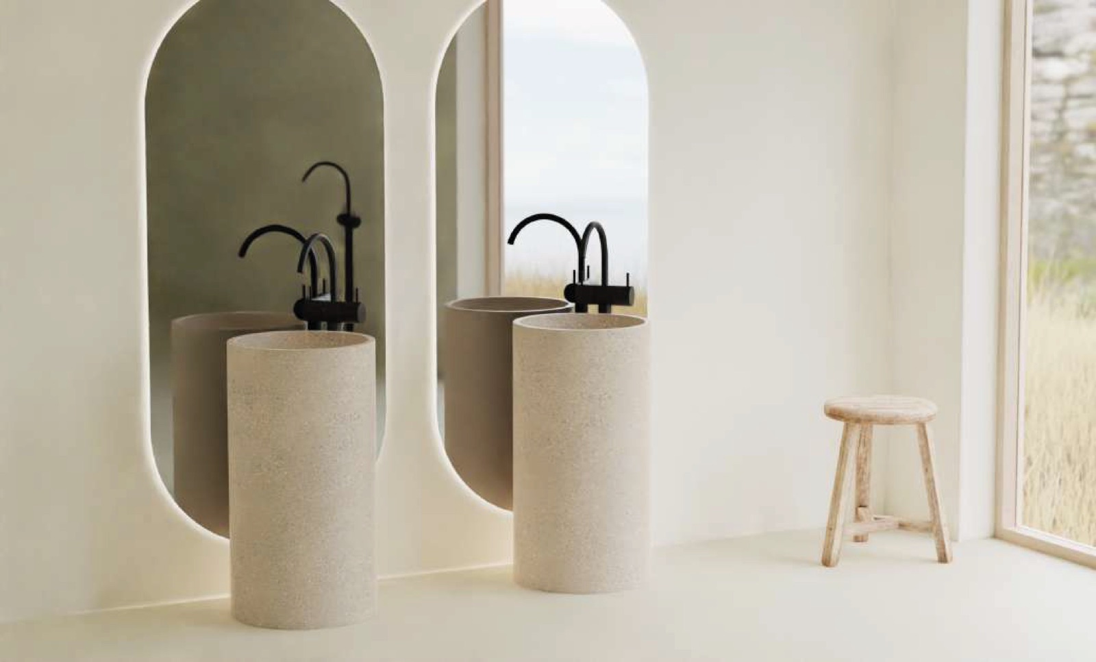 CYL — lavabo de pedestal cilíndrico en terrazo