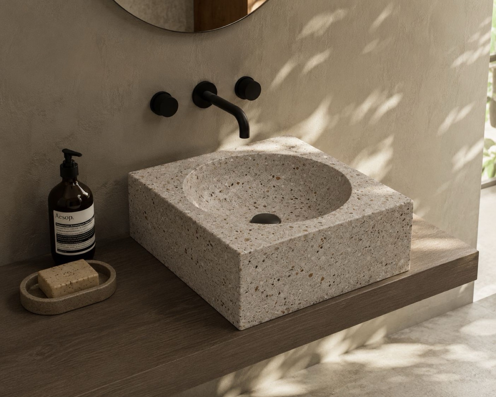NEXO — lavabo cúbico de terrazo