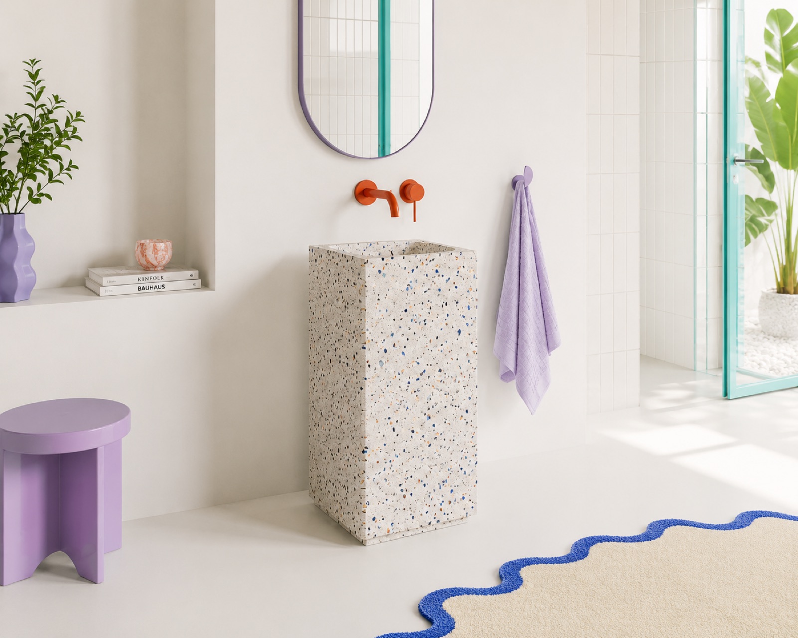PILAR — lavabo de pedestal en terrazo blanco