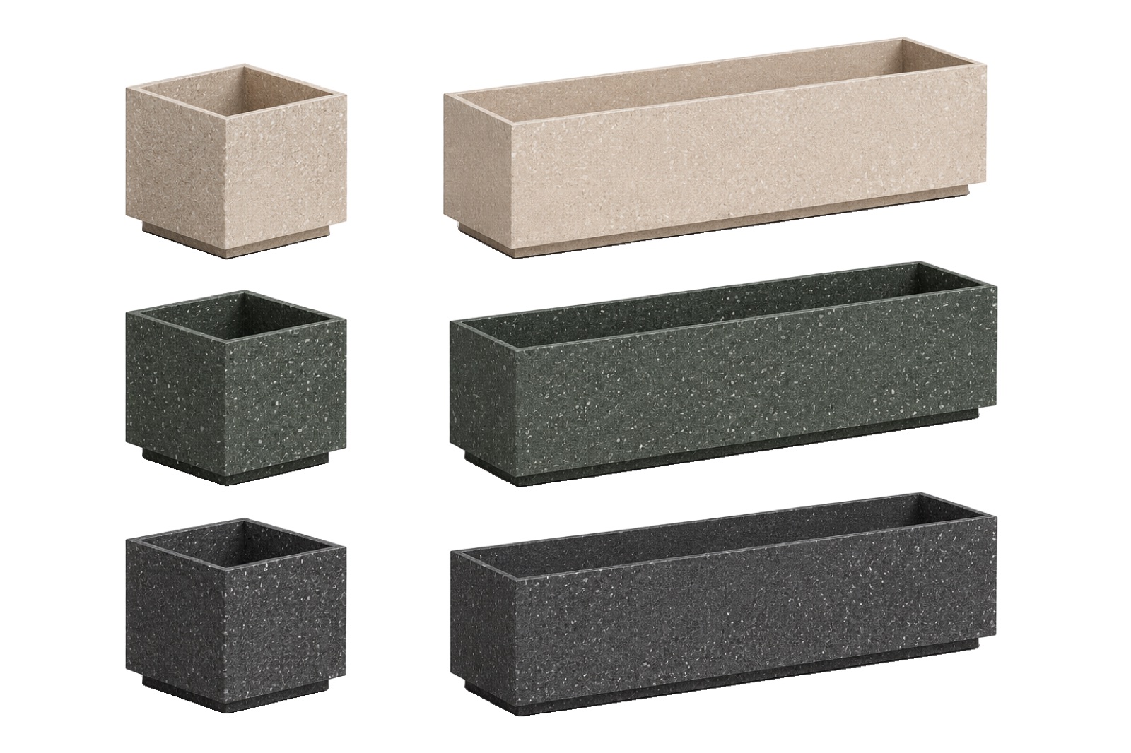 TERRA BOX y TERRA LINE — macetas de terrazo